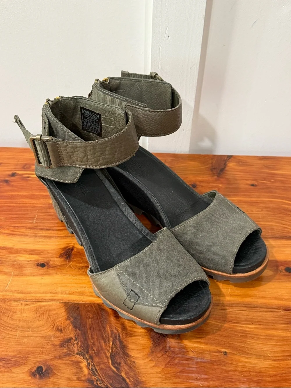 Sorel Joanie Olive Green Wedge Sandals